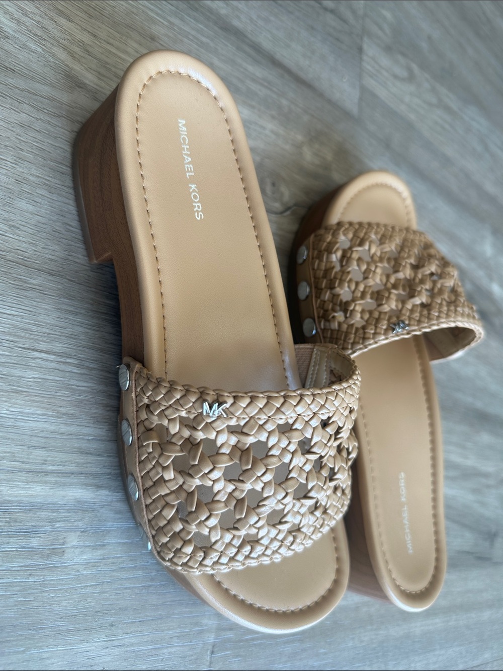 Michael Kors Woven Slide Sandals in Beige Tan - Picture 7 of 7